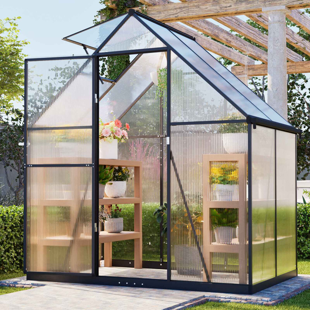 New Birchtree 6X4ft Polycarbonate Greenhouse Dark/Grey B493-133