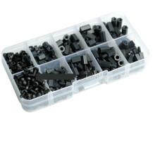 300Pcs M3 Nylon Black Male Female Hex Spacers Screw Nut Standoff Assortment Kit Box