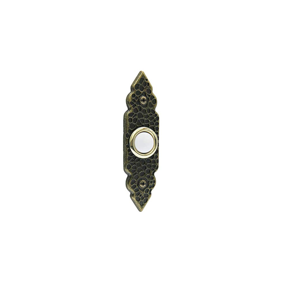 Wired Doorbell Button With Classic Antique Brass Finish, Traditional Surface Mount White Push Button 9199774677677