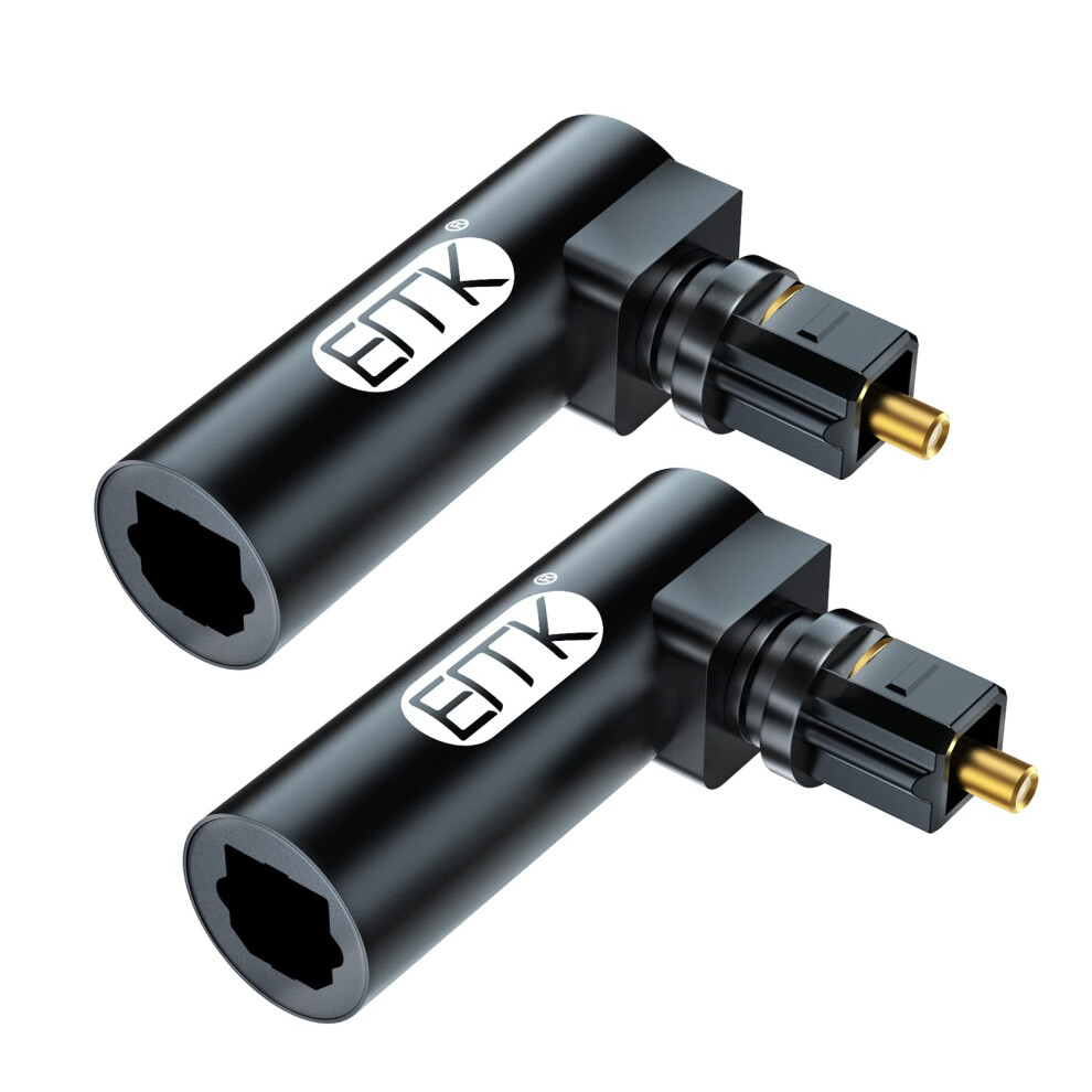 Optical Audio Adapter 2Pcs 90 Degree Right Angle Toslink Connector 360 Swivel Universal Black 9094768928370
