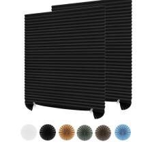 2Pcs Temporary Window Blinds Cordless Paper, Self Adhesive Pleated Blackout Shades No Drill Cut to Size UV Protection for Home Office 60x150CM Black