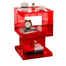 Acrylic Side Table with TwoTier Storage for Living Room or Bedroom, Modern Red 16x16x24 Inches