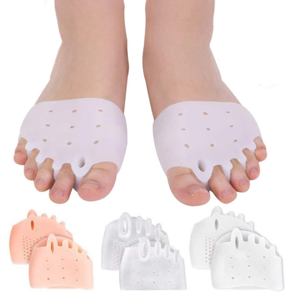 Breathable Gel Toe Separator, Metatarsal Pads for Bunions Relief, New Material Forefoot Pads for Plantar Fasciitis Relief, 2 Pairs Transparent, All D