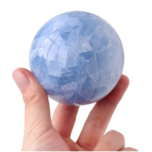Blue Celestite Crystal Ball with Wooden Stand 89cm Polished Sphere for Feng Shui and Meditation