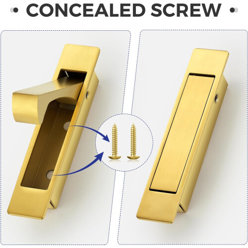Satin Brass Pocket Door Pull Flush Mount Handle with SelfRetracting Edge Pull for Sliding Doors 1
