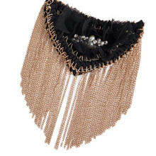 Artificial Pearls Studded Epaulet Metal Tassels Chain-D