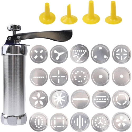 Cookie Press with 20 Pattern Discs, Durable Aluminum Biscuit Maker for Easy Home Baking 2