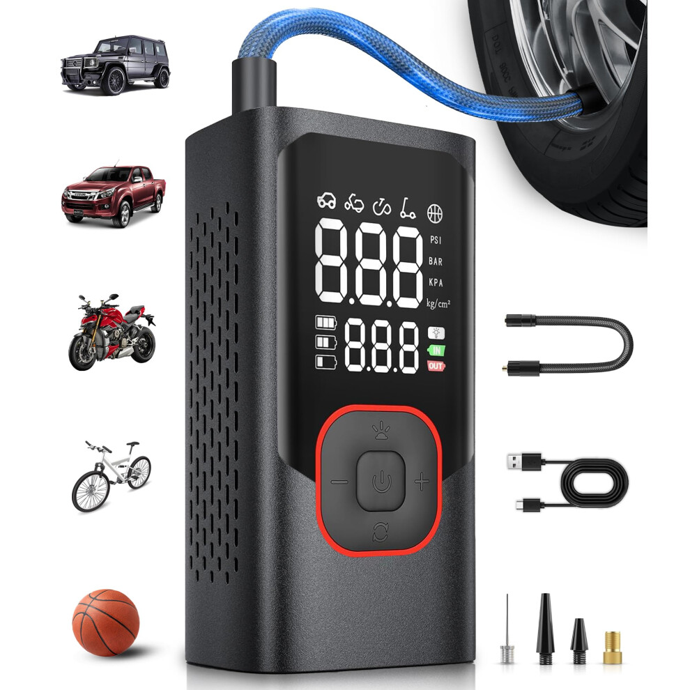 Portable Tire Inflator 150 Psi Cordless Air Compressor 15000Mah Led Auto Shutoff For Car Bike Balls Light 9187378931127