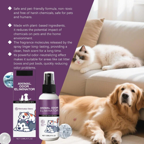 Pet Odor Eliminator Spray 120ml Powerful Neutralization for Litter Boxes Beds and Home 1