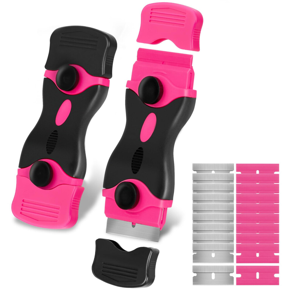 Razor Blade Scraper 2In1 Sticker Removal Tool For Glass And Stove, Pink With 20 Blades, 2 Pack 9094768932360