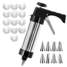 Stainless Steel Cookie Press with 13 Discs and 8 Nozzles for Baking and Cake Decorating