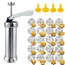 Stainless Steel Cookie Press Gun Kit with 20 Discs and 4 Nozzles for DIY Cookie and Cake Decorating