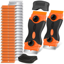 Razor Blade Scraper Tool with 40 Metal and Plastic Blades, Dual Blade System for Glass, Window and Stovetop Cleaning