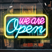 Neon Open Signs 16.5 x 9 Inch LED Open Sign Multicolor Pink Blue Yellow With On/Off Switch And Adapter