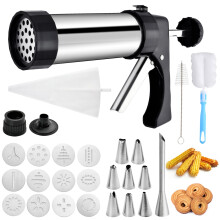 Cookie Press and Decorating Kit, Stainless Steel with 13 Discs, 8 Tips for Christmas Baking