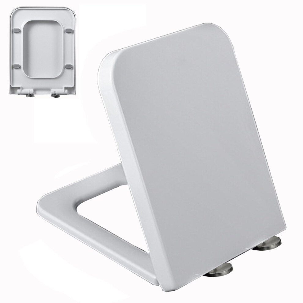 Square Soft Close Toilet Seat With Quick Release Hinges, Adjustable Ergonomic Design, White 04F 9187378933596