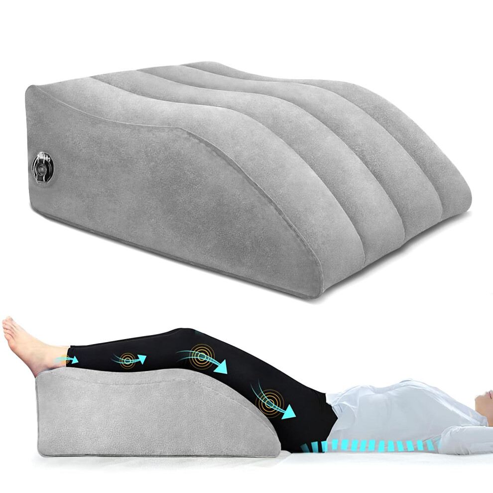 Grey Leg Elevation Pillow With Adjustable 45 Incline, Inflatable Wedge Cushion For Swelling Relief,