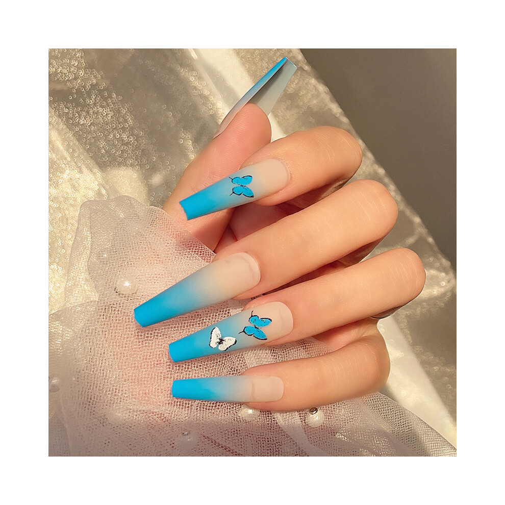 Coffin Press On Nails With Glossy Finish, Solid Colored Reusable False Nails For Ballerina Shape Artificial Fingernails, 24Pcs Full Cover Healthy Env