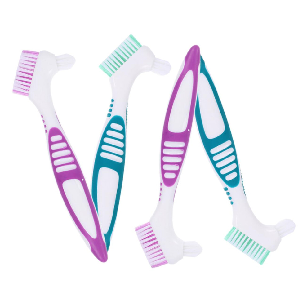 4pcs Denture Cleaning Brush with Ergonomic NonSlip Handle and Soft Bristles for Retainer Care