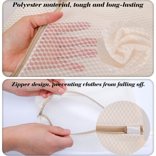 6 Pcs Mesh Laundry Bags for Delicates with Durable Zipper Closure, MultiSize Beige Set 1