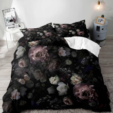 Queen Black Floral Bedding Set 3PCS Gothic Victorian Botanical Duvet Cover Breathable FadeResistant