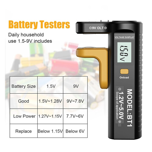Digital Battery Tester LCD Display Voltage Check Universal Capacity For AA AAA 9V 1.5V Button Cell BT1 1 Unit 1