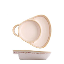 Soup and Sandwich Bowl Set with Handle, 24oz Glazed Stoneware DualCompartment Apricot Plate