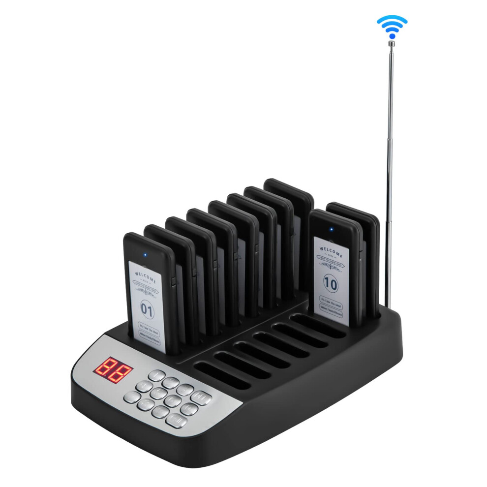 Restaurant Pager System With 10 Pagers And Charging Station, Long Range Wireless Alerts For Restaurants 9187378935231