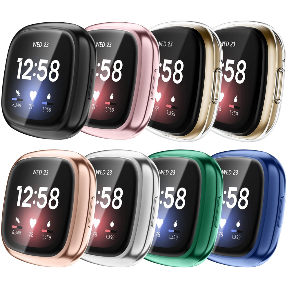 8Pack Full Coverage Screen Protector Case For Fitbit Versa 3 And Sense, Soft Tpu Scratchproof Bumper 9187378935538