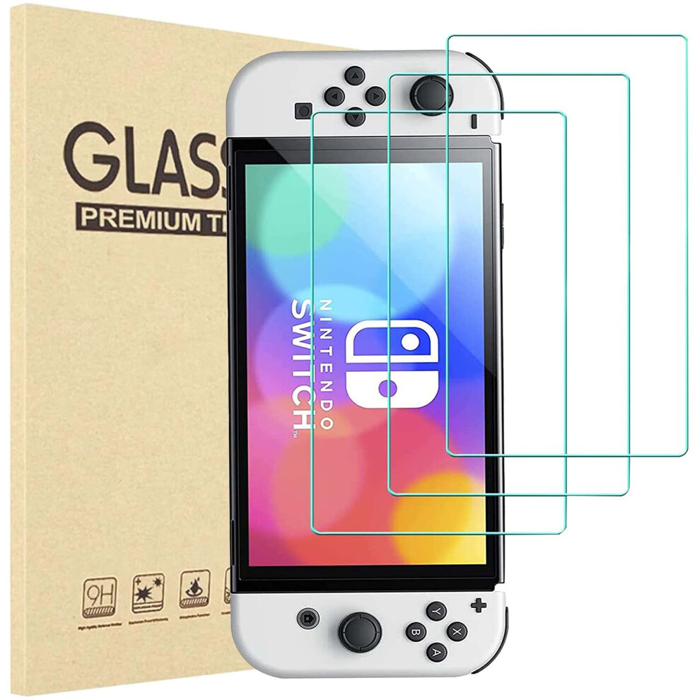 Screen Protector For Nintendo Switch Oled 3 Pack Tempered Glass Antiscratch Hd Clear Bubble 9094768936733