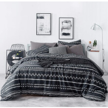 Queen Duvet Cover Set Black and White Aztec Boho 100% Cotton Bedding with Zipper and Pillowcases