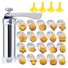 Stainless Steel Cookie Press Gun with 20 Molds and 4 Nozzles for Baking and DIY Biscuit Making