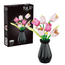 (Tulip 223 pcs) Rose Vase Building Block Flower Girl Diy Bouquets Educational Toy Ornaments Model Gifts Room Decorations