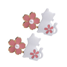 2 Paar Blumen-Katzen-Knopfnadeln, Hosen-Taillenschnalle,-Weiß