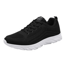 Mesh Breathable Running Shoes, Lightweight AntiSlip Outdoor Mountaineering, LaceUp, Solid Color Black 8
