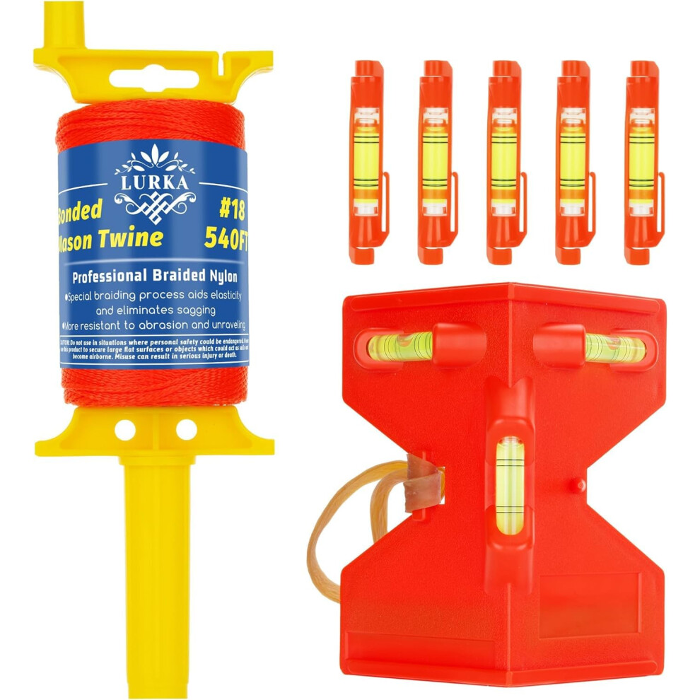 #18 Mason Line String With Post And Pipe Level, 540Ft Visibility Braided Nylon For Construction 9094768938171