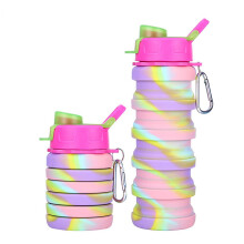 Silicone foldable water bottles, 16 oz 500ml portable foldable expandable sports cups, leakproof, reusable, BPA
