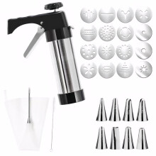 Stainless Steel Cookie Press Gun Kit and Churro Maker with 16 Discs 8 Tips for DIY Biscuit Cake