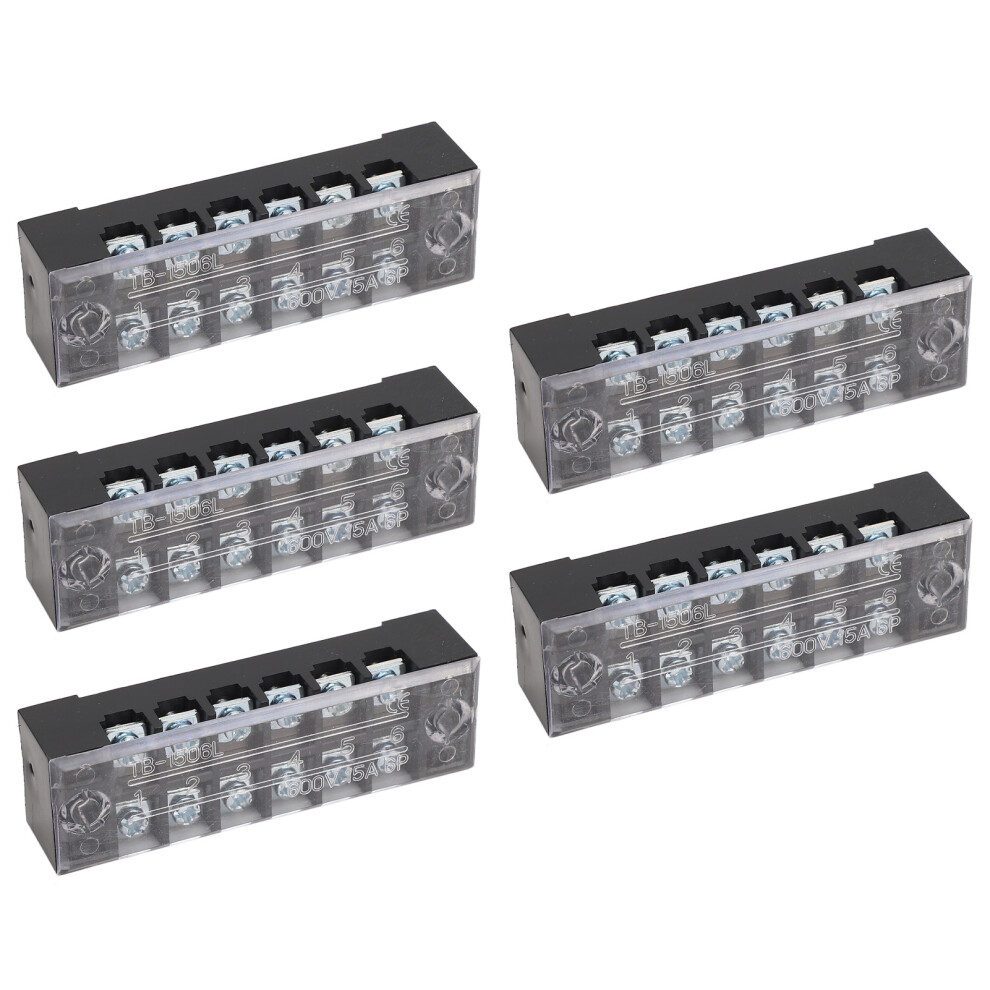 5 Pack 6-Position Terminal Blocks M3 Screw Barrier Strips 15A 600V For Circuits 8271376449713