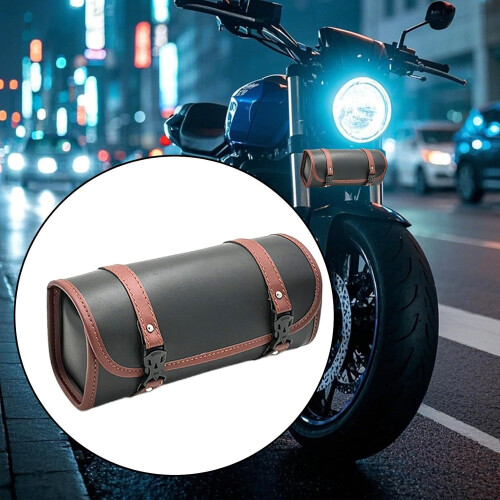 Motorcycle Tool Bag Waterproof PU Leather Handlebar Pouch Front Fork Black Brown Vintage Saddlebag Roll Tool Organizer 1