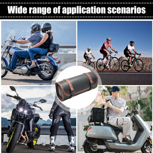 Motorcycle Tool Bag Waterproof PU Leather Handlebar Pouch Front Fork Black Brown Vintage Saddlebag Roll Tool Organizer 2