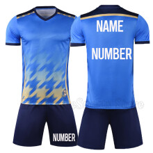 (Blue  Custom, 2XL Height 175-180CM) Breathable Mesh Football Jersey Kit New Summer Men's Children's Soccer Team Uniform