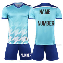 (SkyBlue Custom, XS Height 140-150CM) Breathable Mesh Football Jersey Kit New Summer Men's Children's Soccer Team Uniform