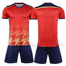 (Red No Custom, S Height 150-160CM) Breathable Mesh Football Jersey Kit New Summer Men's Children's Soccer Team Uniform