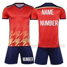 (Red Custom, 3XL Height 180-185CM) Breathable Mesh Football Jersey Kit New Summer Men's Children's Soccer Team Uniform