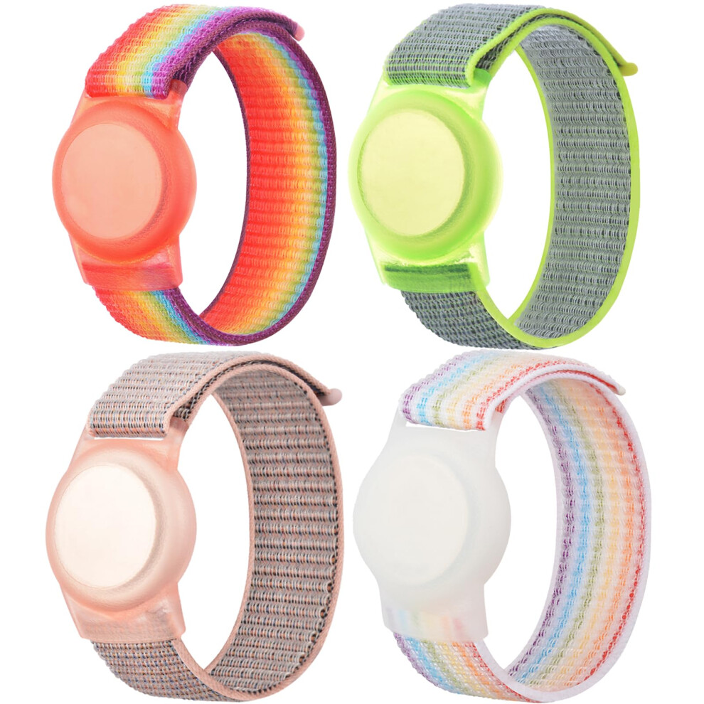 Wristband For Apple Airtag For Kids, Breathable Nylon Strap With Tpu Protective Case, Adjustable Fit, Rainbow A B Pink/Green 9199774691192