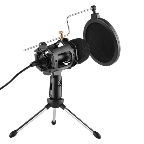 Video Microphone Kit with Tripod, Pop Filter & Windshield, 3.5mm Black 2