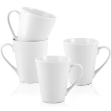 10 oz White Ceramic Coffee Mugs Set of 4, VShaped Porcelain Cups with Large Handle, Microwave Dishwasher Safe