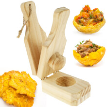 Wooden Plantain Press Tostonera with Ergonomic Handle for Fried Plantains Tostones and Cups 6.3in