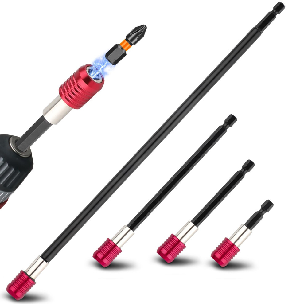 4Pcs Magnetic Drill Bit Extension Set With Quick Release Hex Shank, Impact Driver Long Reach Holders (2.5In 4In 6In 12In) 9199774691529